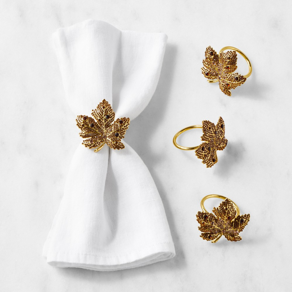 Jeweled Leaf Napkins Rings, Set of 4 | Williams-Sonoma
