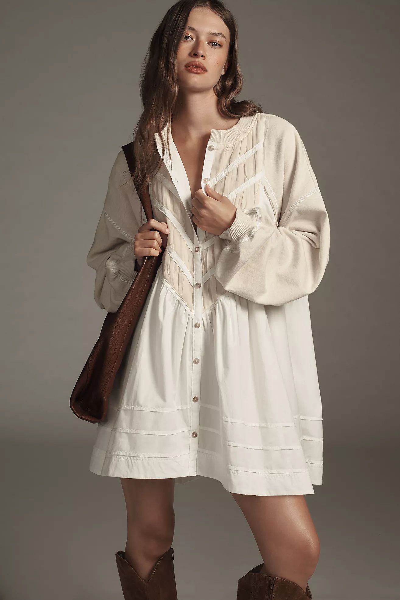 Pilcro Long-Sleeve Button-Front Twofer Mini Dress | Anthropologie (US)