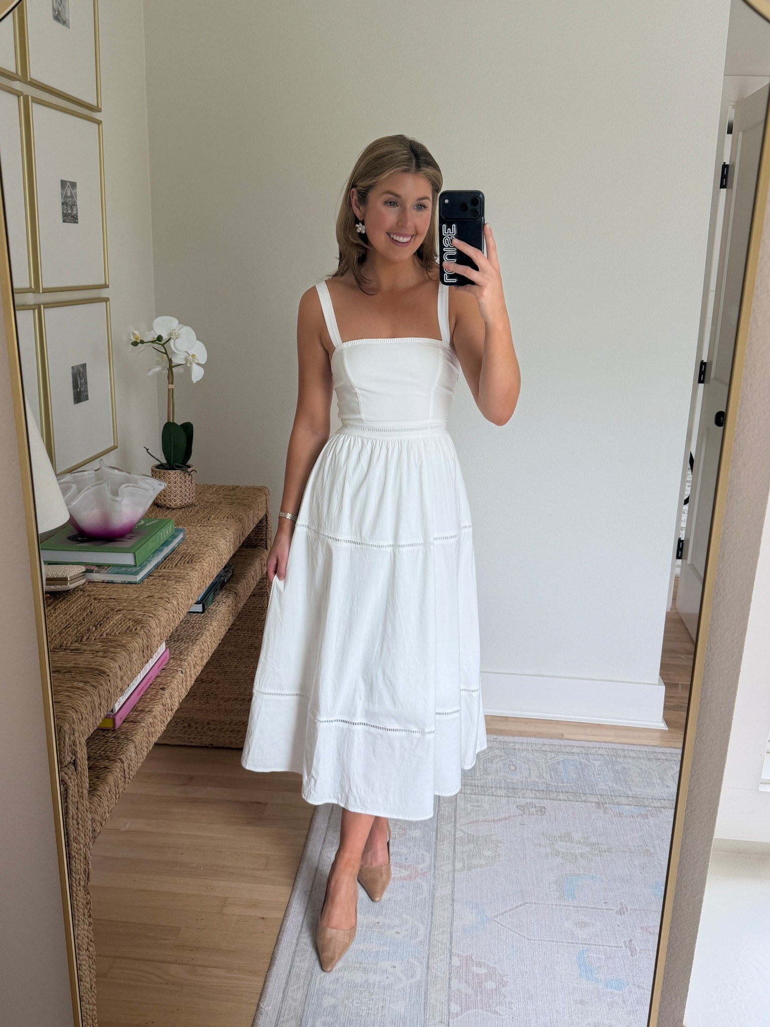 Classic white midi under $100! Wearing an XS, wish I would have sized up to a S!