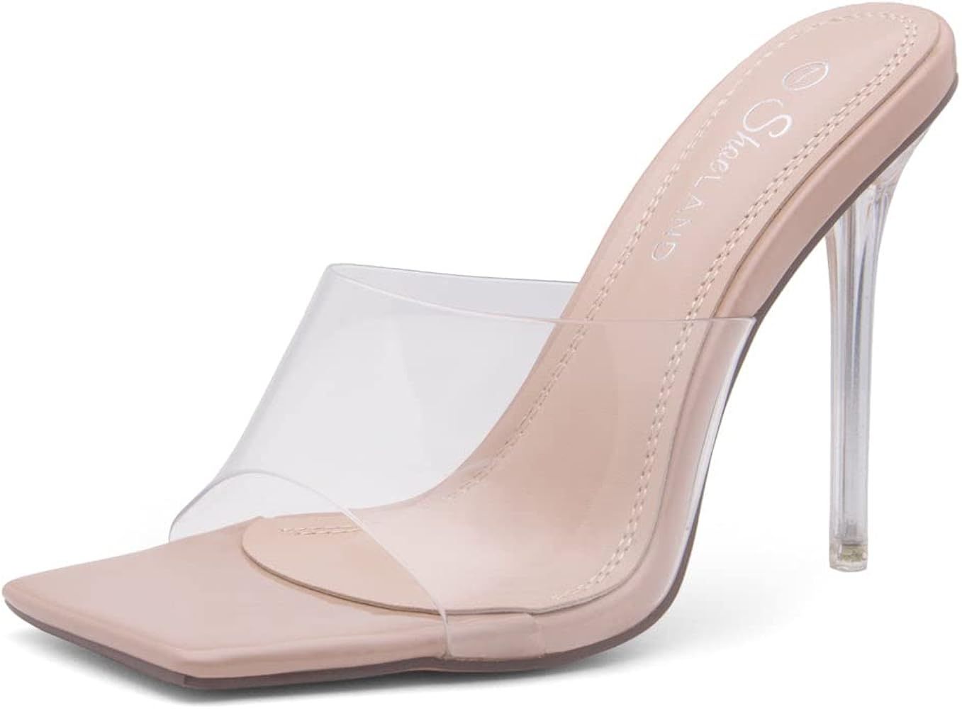 Shoe Land SL-Marina women’s open toe stiletto heeled slides transparent strap dress high heel sandal | Amazon (US)