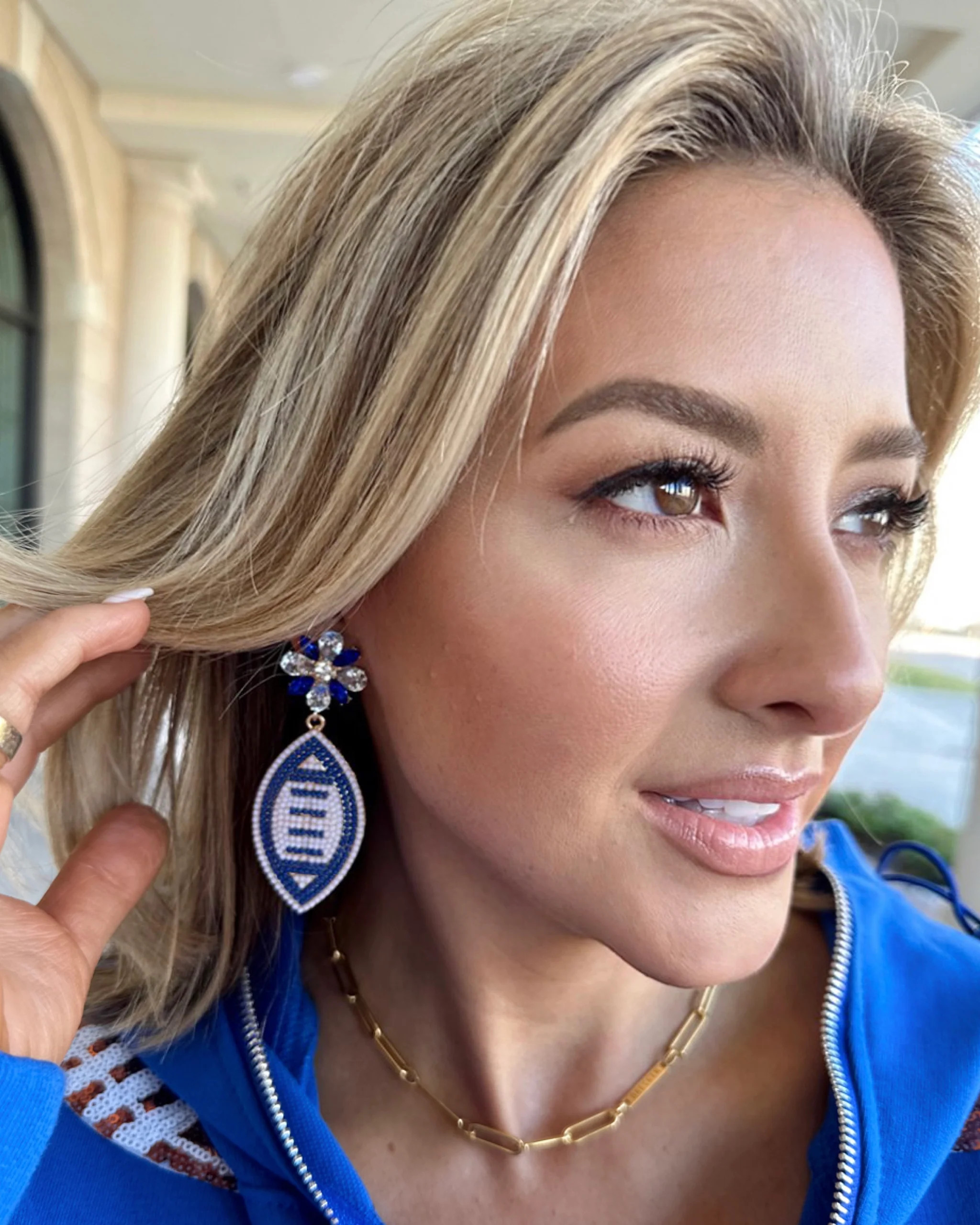 Blue/White Seed Bead Football Earrings | Live Love Gameday®