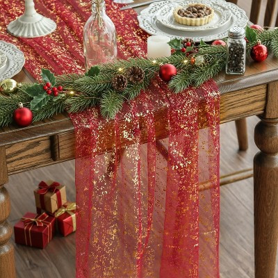 LISM Table Runner, Red Gold, Polyester Gauze, 28x120 Inches, 1-Piece | Target