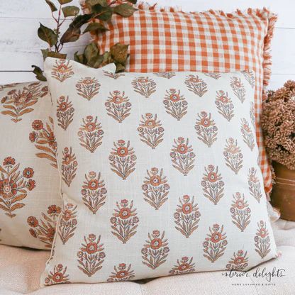 Floral Silhouette Block Print Pillow, Square | Interior Delights