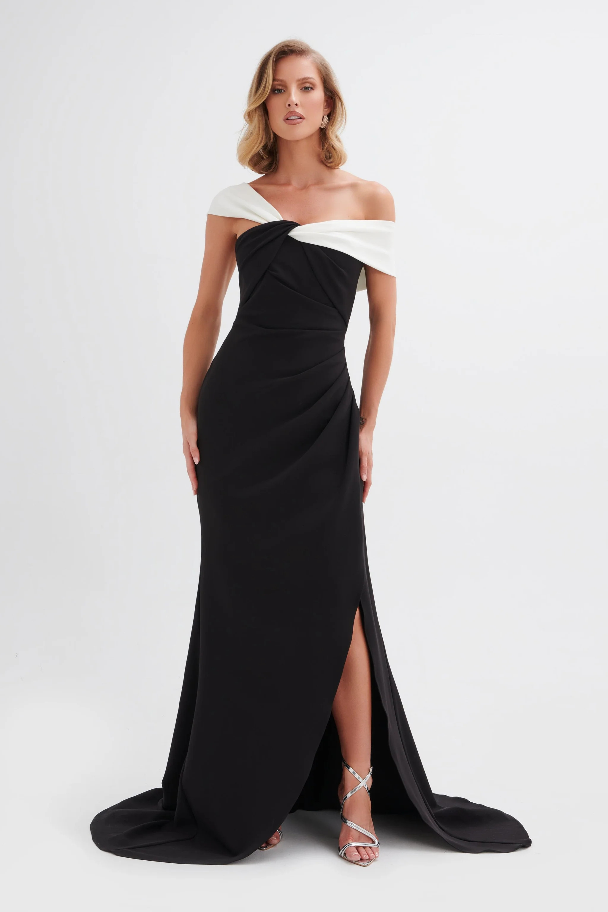 TAYLOR Twisted One Shoulder Maxi Dress with Train In Black | Lavish Alice Retail Ltd