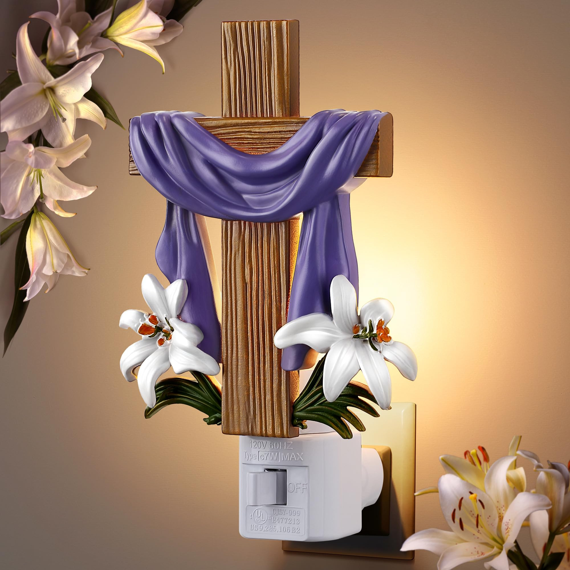 Easter Religious Night Light, He is Risen Cross Night Light Plug in, Lily Flower and Easter Cross... | Amazon (US)