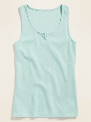 Slim-Fit Thermal-Knit Split-Neck Tank Top for Women | Old Navy (US)