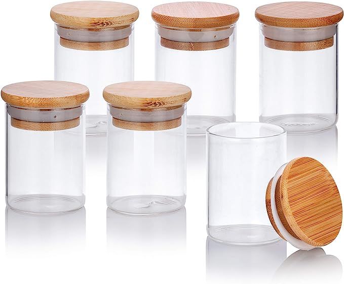 2.3 oz Premium Borosilicate Clear Glass Jars with Bamboo Silicone Sealed Lid (6 Pack) | Amazon (US)