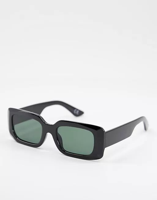 ASOS DESIGN bevel detail mid square sunglasses in shiny black - BLACK | ASOS (Global)