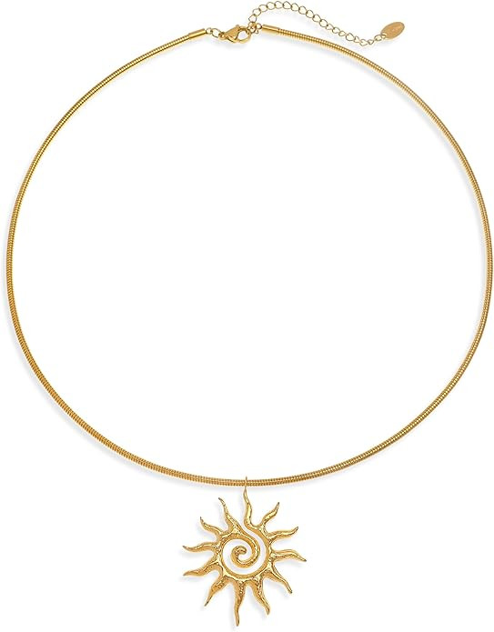 Chunky Gold Pendant Necklace for Women，Trendy Charm Thick Adjustable Hammered Hollow Long Chain... | Amazon (US)