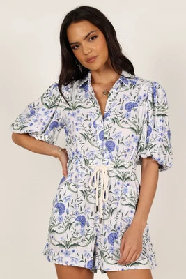 Qpopup Annie Linen Romper - Blue Floral - S | Shop.app