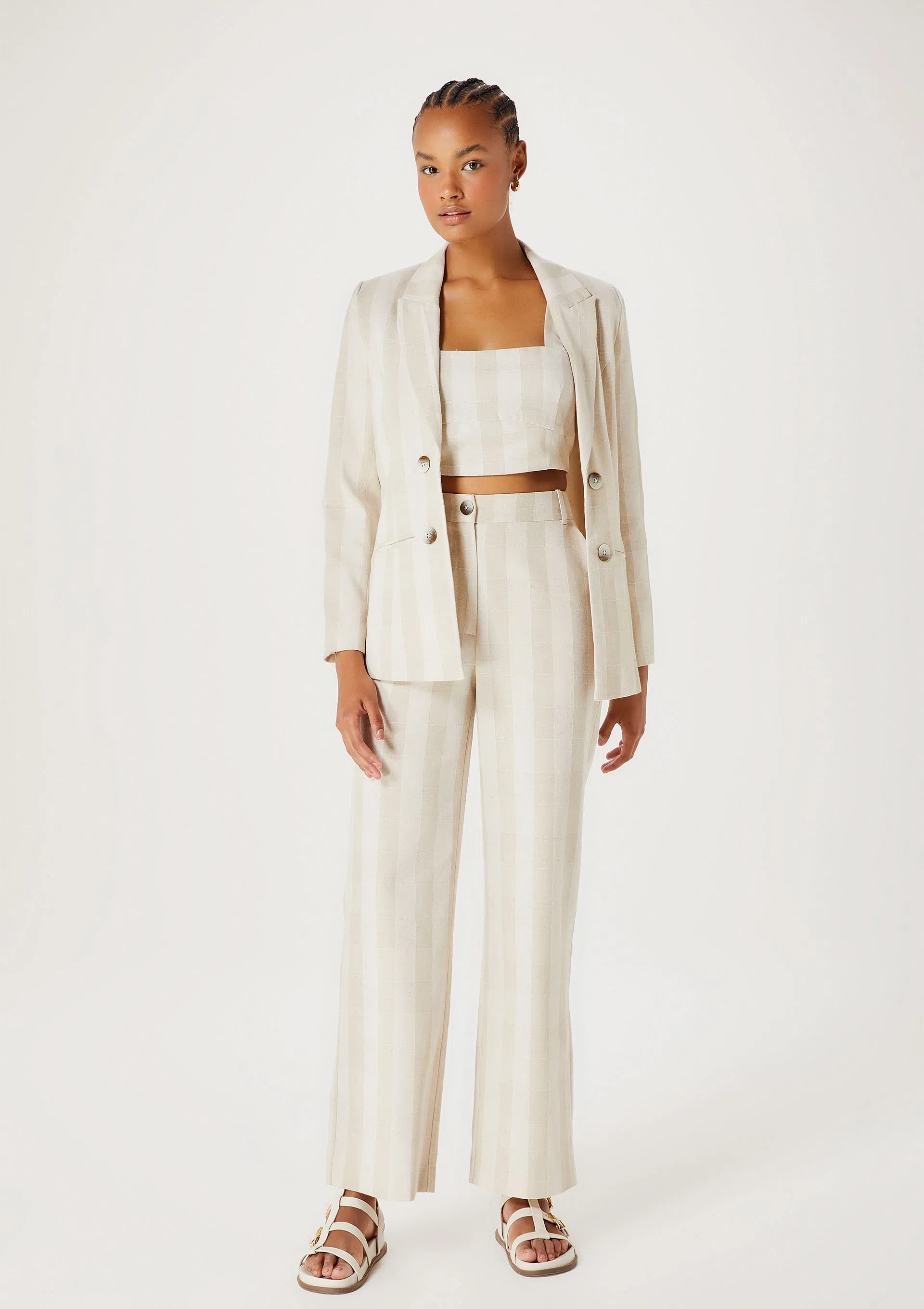 Calça Feminina Cintura Alta Listrada Em Alfaiataria - Hering Store | Hering (BR)