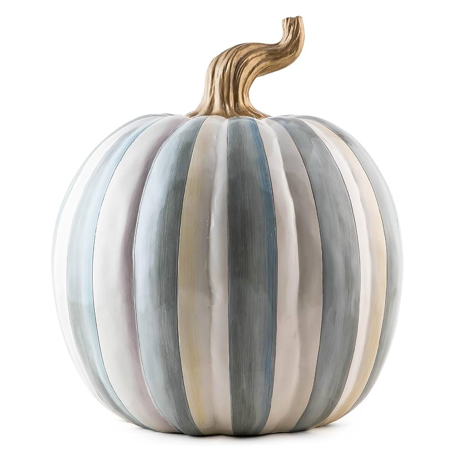 MACKENZIE-CHILDS Medium Pumpkin, Resin Halloween and Fall Pumpkin Decor, Gray-and-White Sterling ... | Amazon (US)