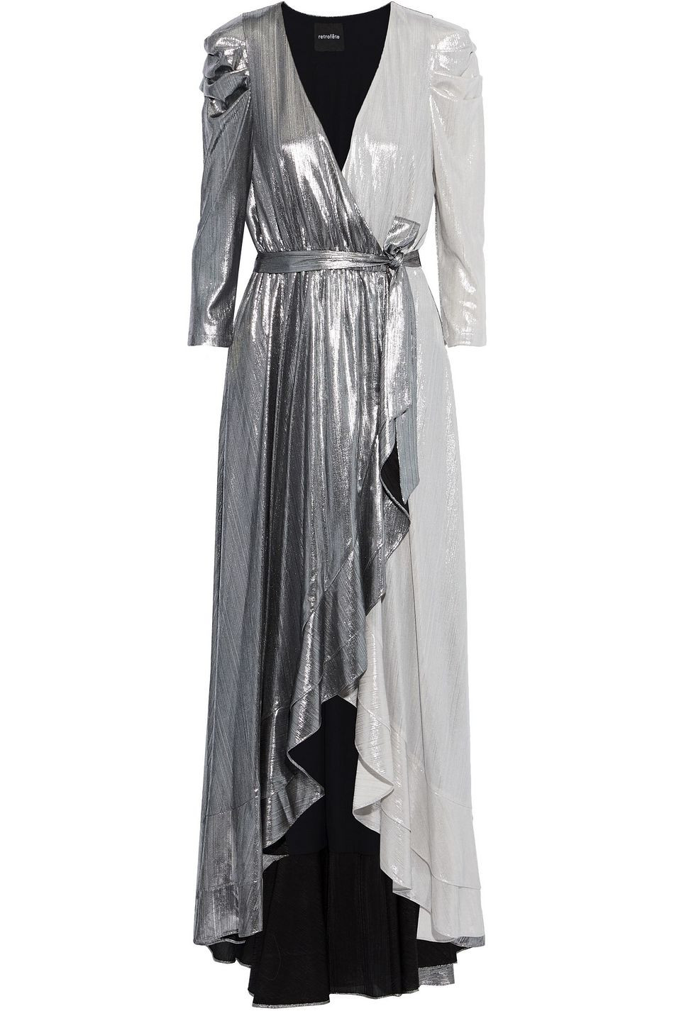 Flora ruffle-trimmed two-tone lamé maxi wrap dress | The Outnet (US and CA)