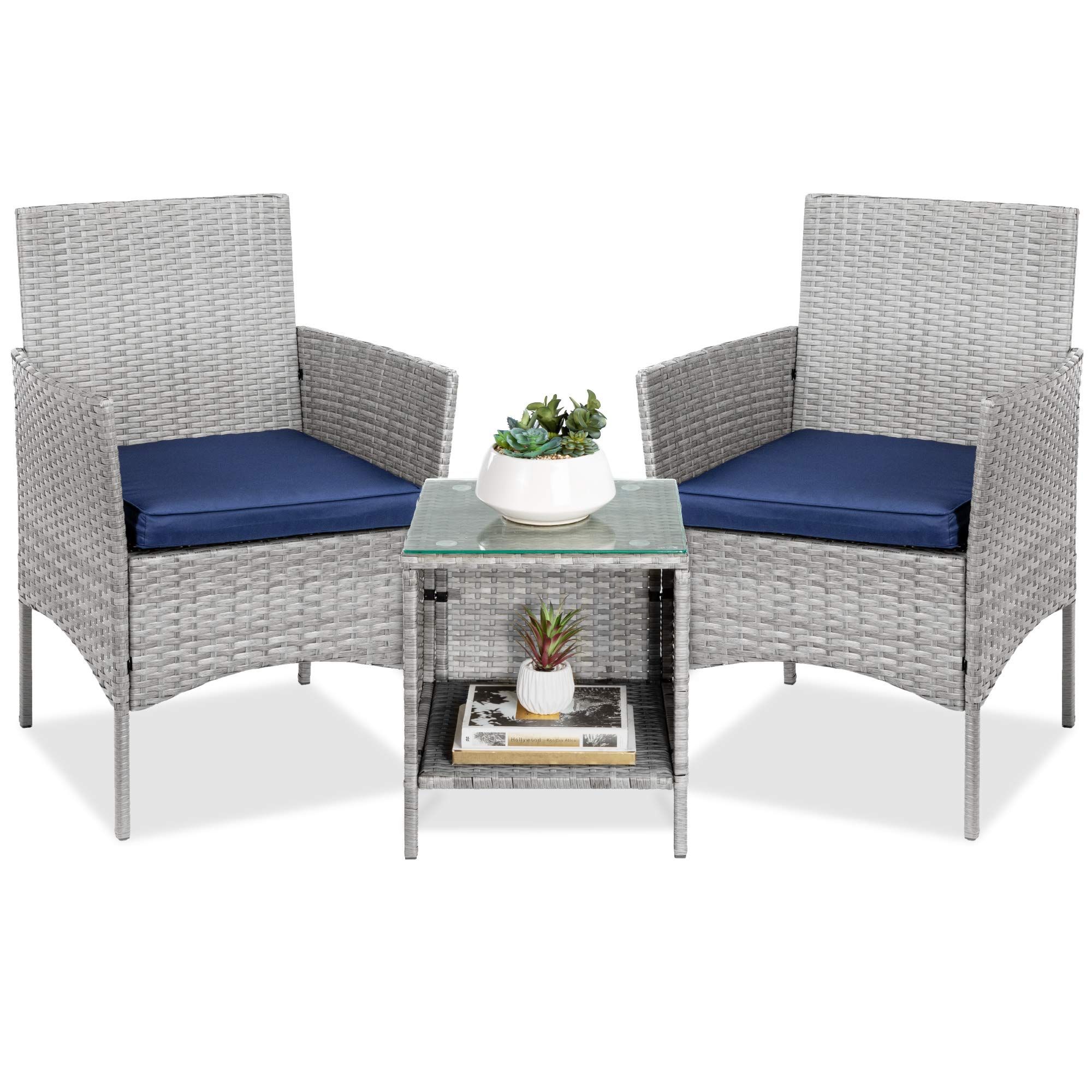 Best Choice Products 3-Piece Outdoor Wicker Conversation Bistro Set, Patio Furniture for Yard, Ga... | Amazon (US)