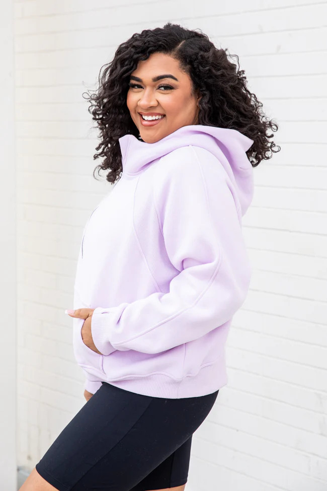 Making It Look Easy Lavender Ribbed Shoulder Quarter Zip Pullover | Pink Lily