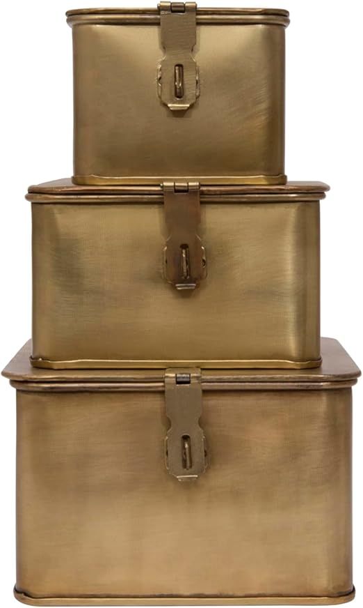 Creative Co-Op Square Decorative Metal Boxes with Gold Finish, 6" (Set of 3 Sizes) | Amazon (US)