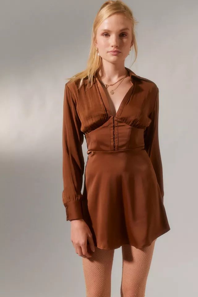 UO Phoebe Corseted Shirt Dress | Urban Outfitters (US and RoW)