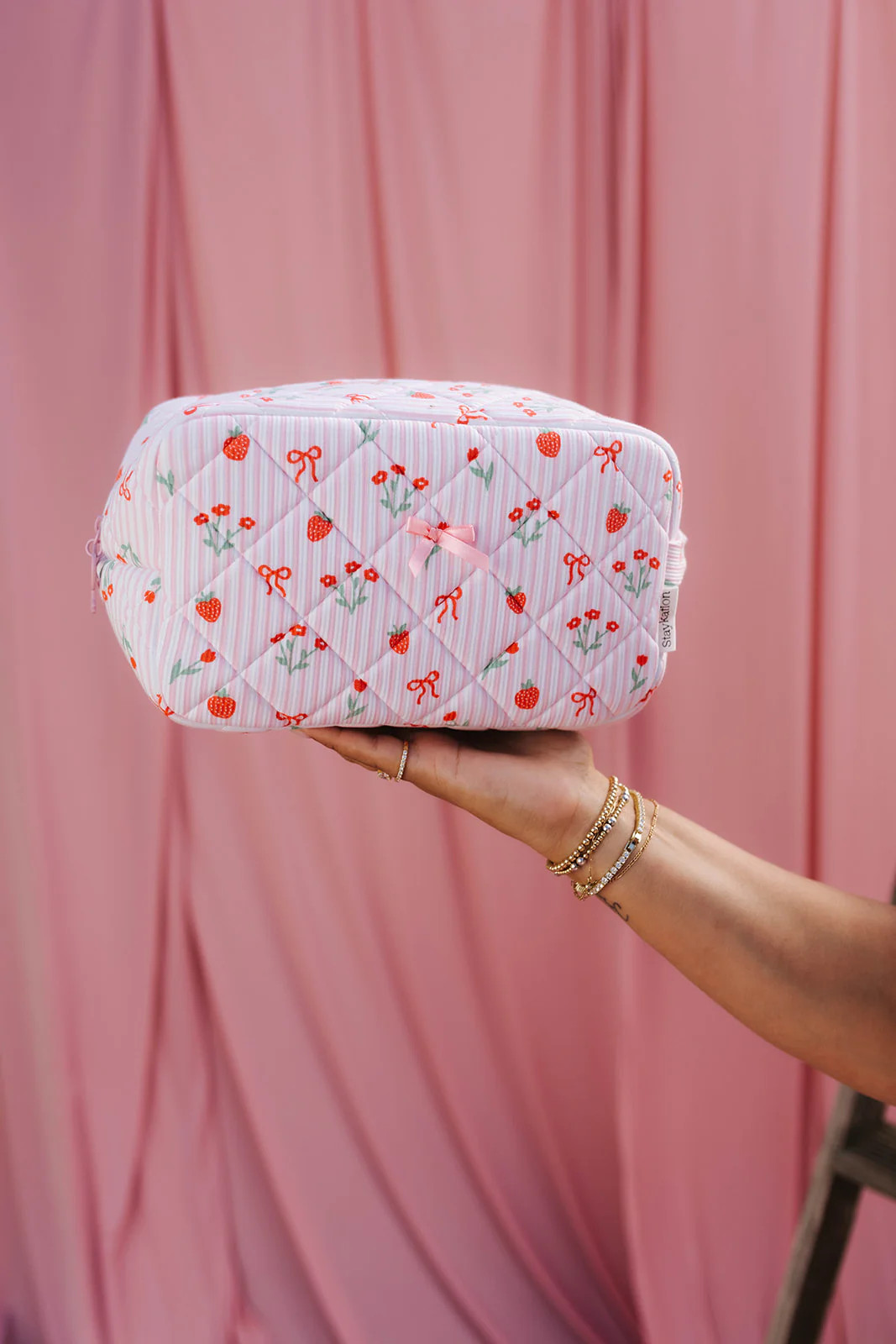 Strawberry Stripe Cosmetic Bag | Staykation