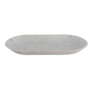 Storied Home 10.75 in. W x 1 in. H x 5.25 in. D Oval Light White Marble Serving Tray DF5721 - The... | The Home Depot