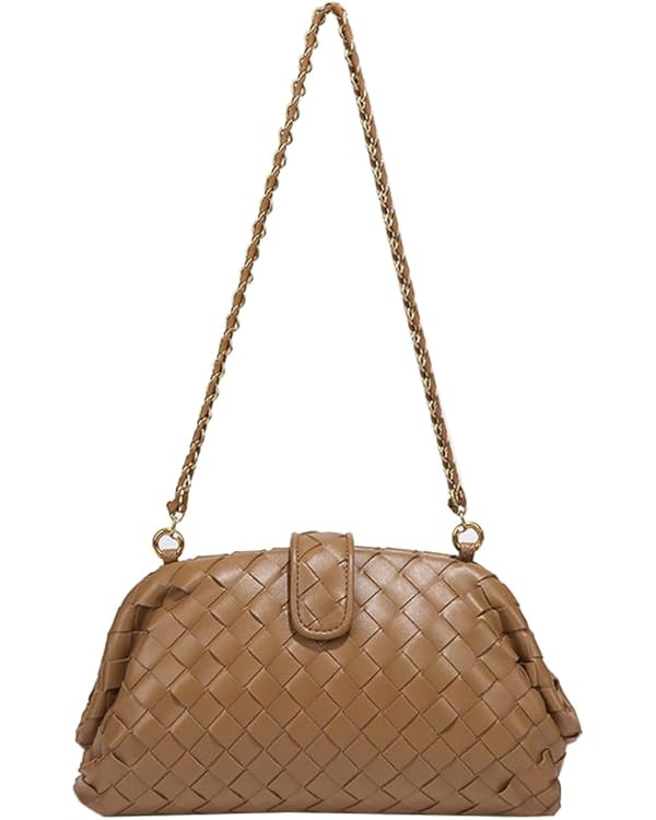 Woven Clutch Purse Shoulder Bag for Women Soft Tote Bag Shell Handbag Crossbody Bags Vegan Leathe... | Amazon (US)