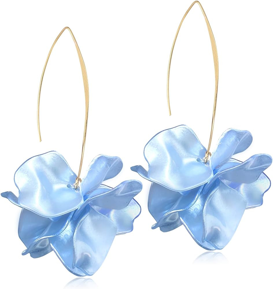 Handmade Bohemian Acrylic Large Flower Dangle Drop Earrings Unique Resin Tiered Petal Flower Line... | Amazon (US)