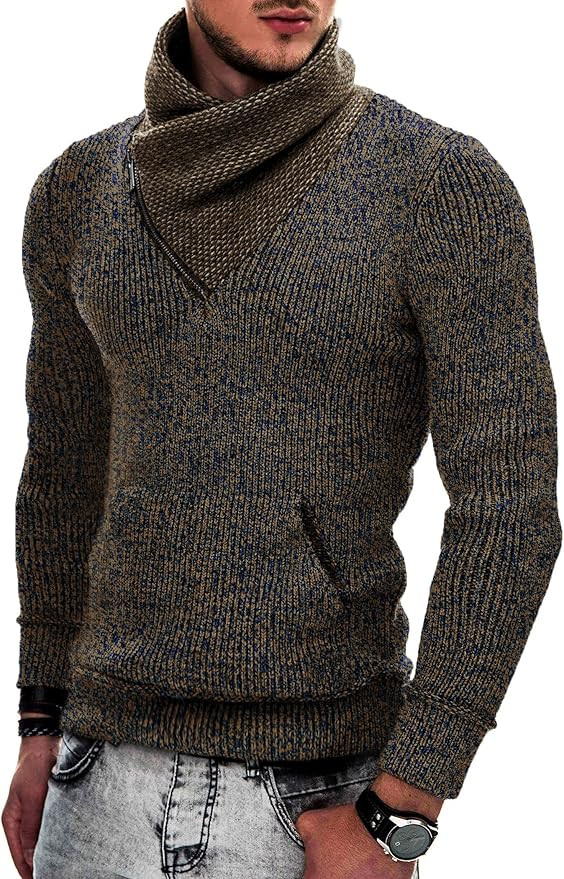 COOFANDY Men's Knitted Turtleneck Pullover Shawl Collar Sweaters Slim Fit High Neck Sweater with ... | Amazon (US)