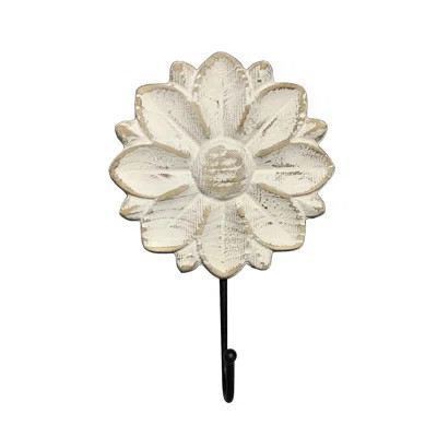 Decorative Boho Flower Towel Hooks, White Distressed Wood Hanging Hooks, Farmhouse Boho Coat Rack Hooks | Wayfair North America