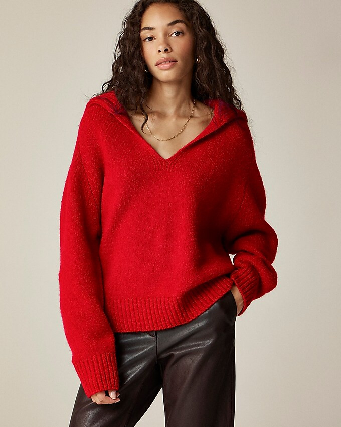 Johnny-collar sweater with ribbed trim | J. Crew US