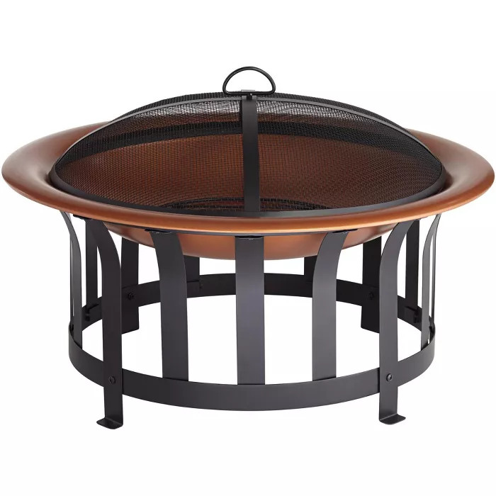 John Timberland Copper and Black Outdoor Fire Pit Round 30" Steel Wood Burning with Spark Screen ... | Target