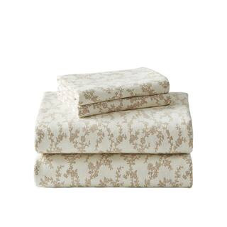 Laura Ashley Victoria 4-Piece Beige Floral Flannel Queen Sheet Set 172290 - The Home Depot | The Home Depot