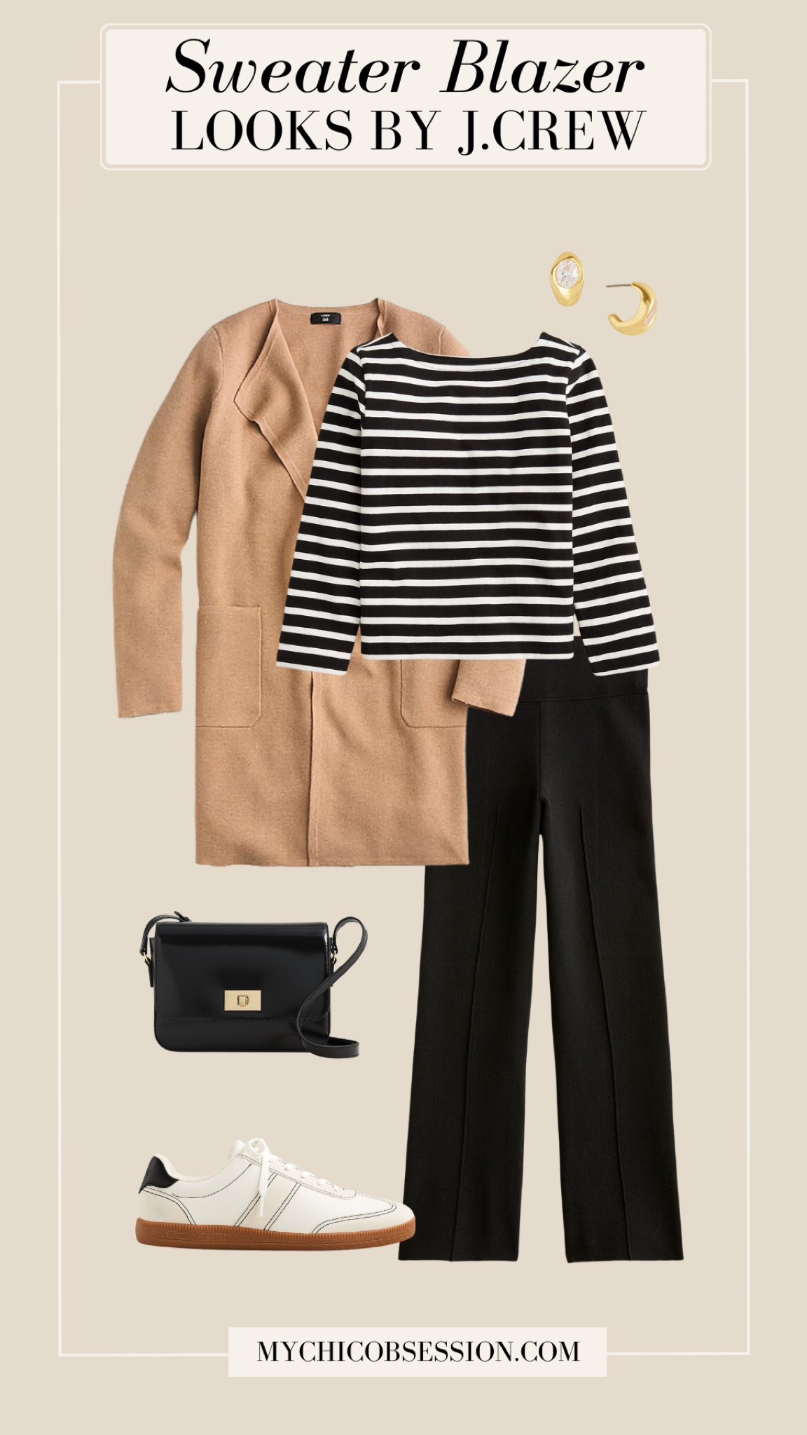 A striped shirt is the perfect fall staple piece with a Parisian touch. Pair it with black sweater pants, J.Crew’s sweater blazer, a sleek leather bag, and sneakers for a chic but casual look.

#LTKStyleTip #LTKItBag #LTKSeasonal