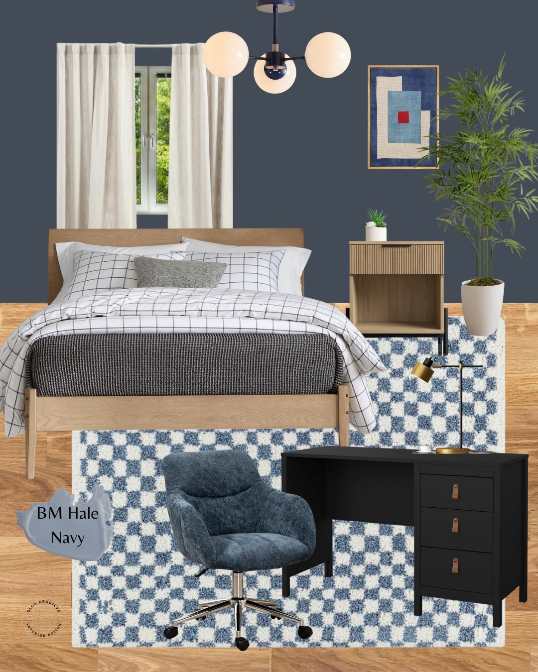 Blue boy teen room, teen room decor, boy’s bedroom, Wayfair furniture, affordable furniture and decor, black desk, checkered rug, affordable art. #boysbedroom #backtoschool #homedecor 

#LTKKids #LTKHome #LTKSeasonal