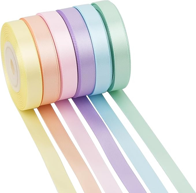 Pastel Ribbon for Crafts Pastel Rainbow Ribbon 3/8" Double Face Satin 6 Rolls Assortment Thin for... | Amazon (US)