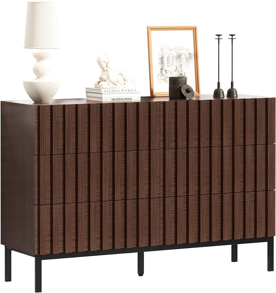 UEV Mid Century Modern Dresser,Natural Wood Dresser Chest of Drawers,6 Drawer Dresser with Metal ... | Amazon (US)