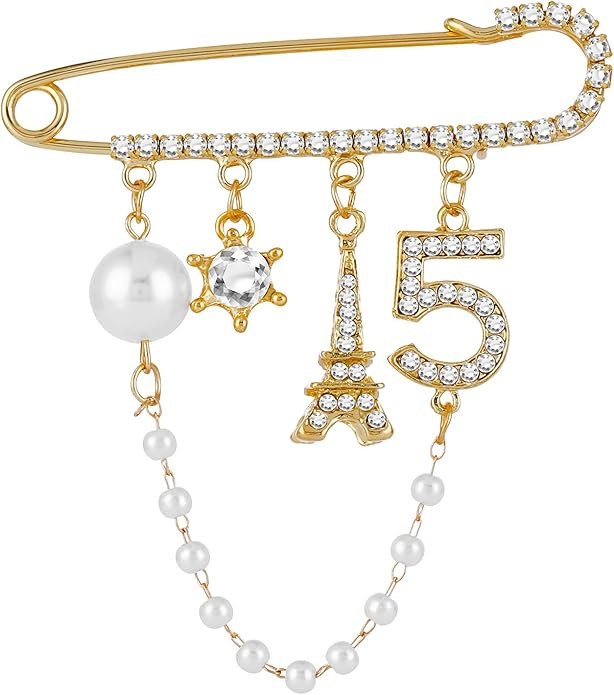 Yolev Number 5 Lapel Pins and Brooches Vintage Imitating Pearl Rhinestone Crystal Brooch Pin for ... | Amazon (US)