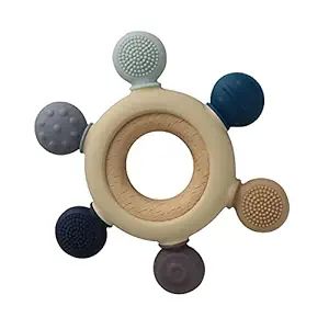 Arudyo Baby Teething Toys Silicone Teethers BPA Free Silicone Rudder with Wooden Ring Soothe Babi... | Amazon (US)