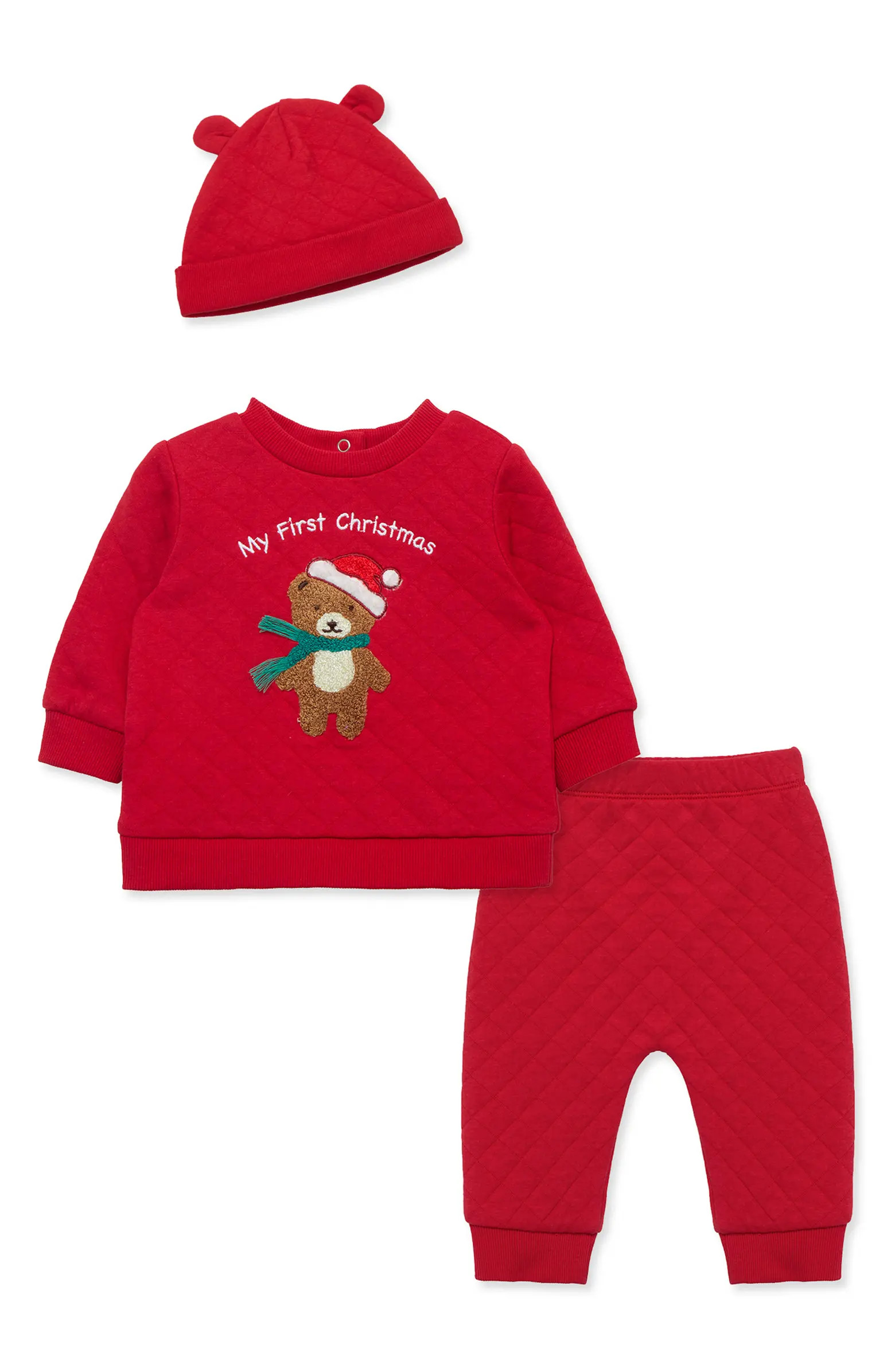 First Christmas Holiday Quilted Sweatshirt, Joggers & Hat Set | Nordstrom