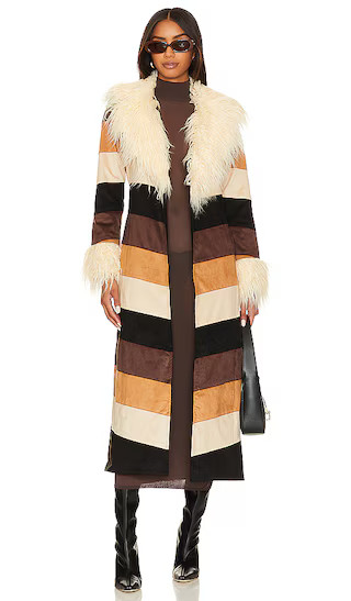 Penny Lane Long Coat in Faux Suede Chevron & Faux Fur | Revolve Clothing (Global)
