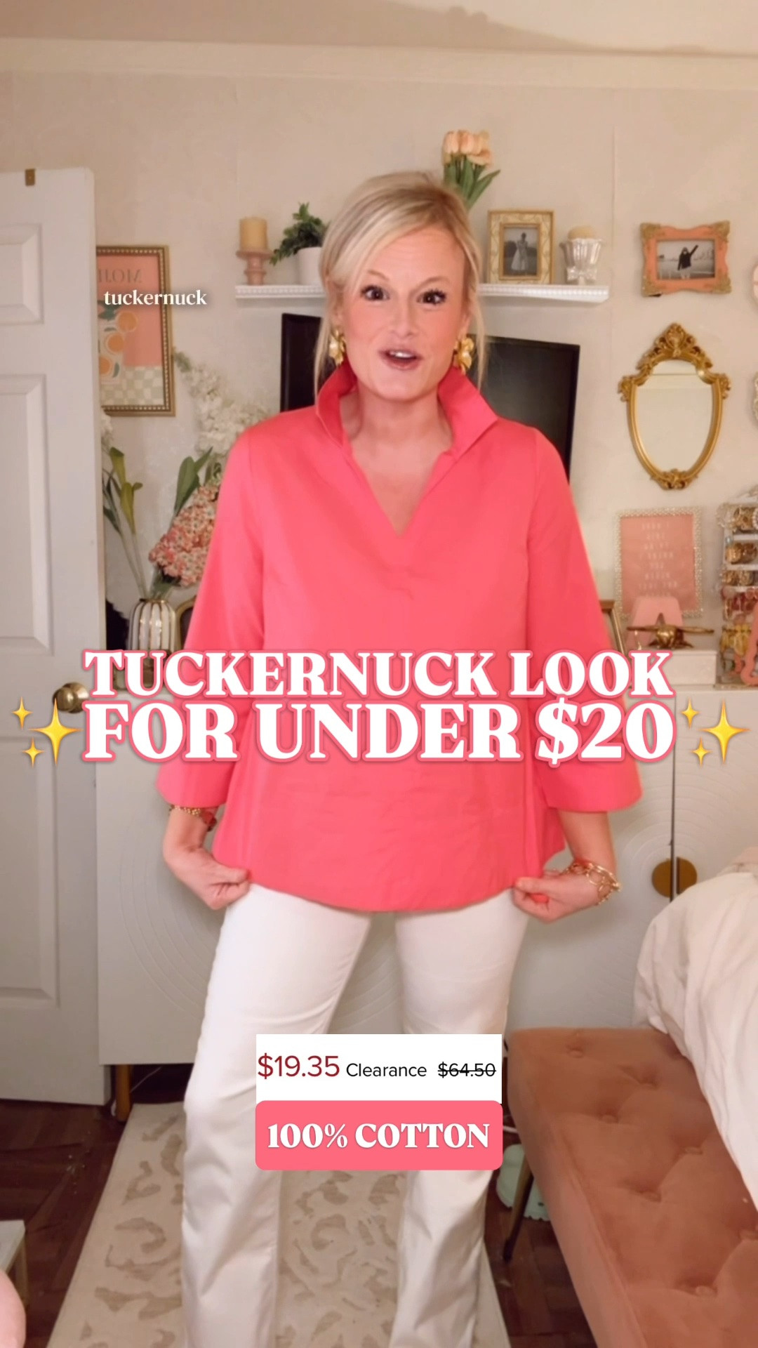Tuckernuck Margot look for less | $19 blouse | cotton popover top | teacher outfit | work outfit

The $128 Tuckernuck Margot look is now $19 on clearance.

This Crown & Ivy blouse has the polished preppy details that make the comparison land: crisp 100% cotton fabric, stand collar, popover neckline, three quarter sleeves, and an easy silhouette that looks immediately finished with trousers, white denim, ankle pants, skirts, or chino shorts.

I’m in a medium. True to size. Also available in white.

The pink works beautifully for late summer outfits now, then moves into teacher outfits, back to school outfits, work outfits, business casual outfits, church, school pickup, lunch dates, and early fall dressing. Add loafers, ballet flats, gold jewelry, a cardigan, or a blazer as the weather changes.

At $19, this gives the Tuckernuck Margot and Ralph Lauren blouse feeling without the $128 receipt.

Tuckernuck Margot look for less, Tuckernuck Margot blouse look for less, Tuckernuck inspired blouse, Ralph Lauren inspired blouse, Belk clearance, Belk fashion finds, Crown and Ivy top, cotton popover blouse, 100 cotton blouse, pink blouse women, white blouse women, collared blouse women, three quarter sleeve blouse, work blouse women, teacher blouse, teacher outfit ideas, back to school teacher outfits, work outfit women, business casual top women, office outfit women, casual work outfit, professional wardrobe, preppy work outfit, late summer outfit, fall transition outfit, affordable workwear, designer look for less

#LTKFindsUnder50 #Tuckernuck #LookForLess #TeacherOutfit #Workwear #BusinessCasual #PreppyStyle #WorkOutfits #TeacherOutfits

#LTKSaleAlert #LTKOver40 #LTKWorkwear