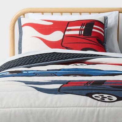 Twin Hot Wheels Classic Racing Cars Kids' Quilt Set Cream - Hot Wheels by Pillowfort™ | Target