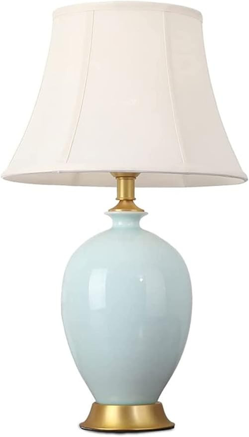 Ceramic Table lamp Blue Glazed Ceramic Lamp Bedside Lamp with Fabric Palace Shade Table Lamp with... | Amazon (US)