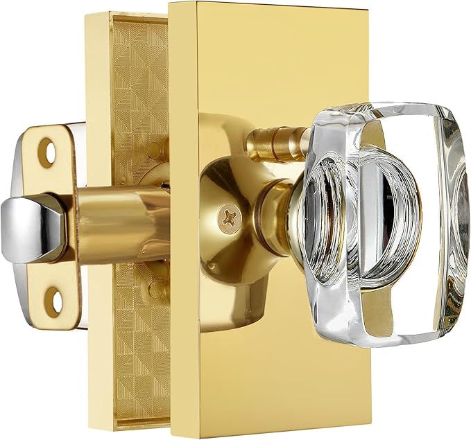 Gold Glass Crystal Door Knobs Interior with Lock, Modern Crystal Glass Privacy Door Knobs for Bed... | Amazon (US)