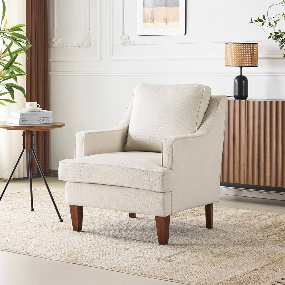 VINGLI Mid-Century Accent Chairs, Beige Upholstered Armchair Comfy Sofa Chair Reading Chair High ... | Amazon (US)