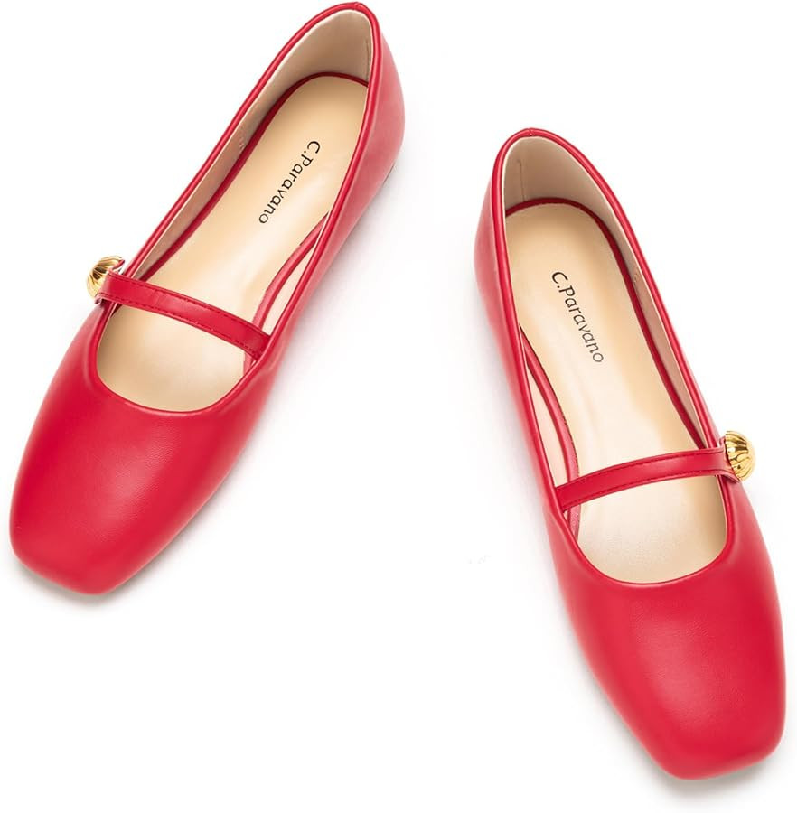 C.Paravano Women's Mary Jane Flats | Comfortable Square Toe Ballet Flats | Mary Jane Shoes with S... | Amazon (US)