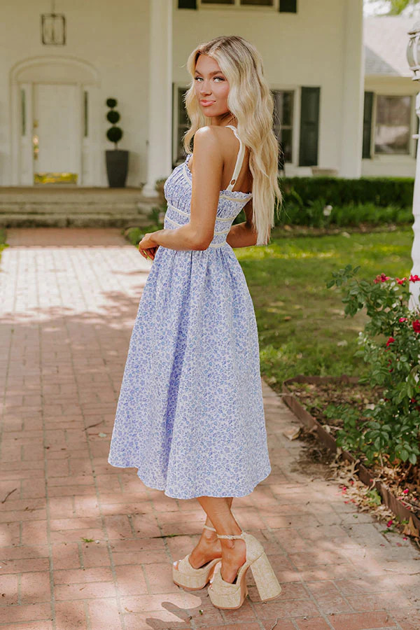 Garden Gorgeous Jacquard Midi in Blue • Impressions Online Boutique | Impressions Online Boutique