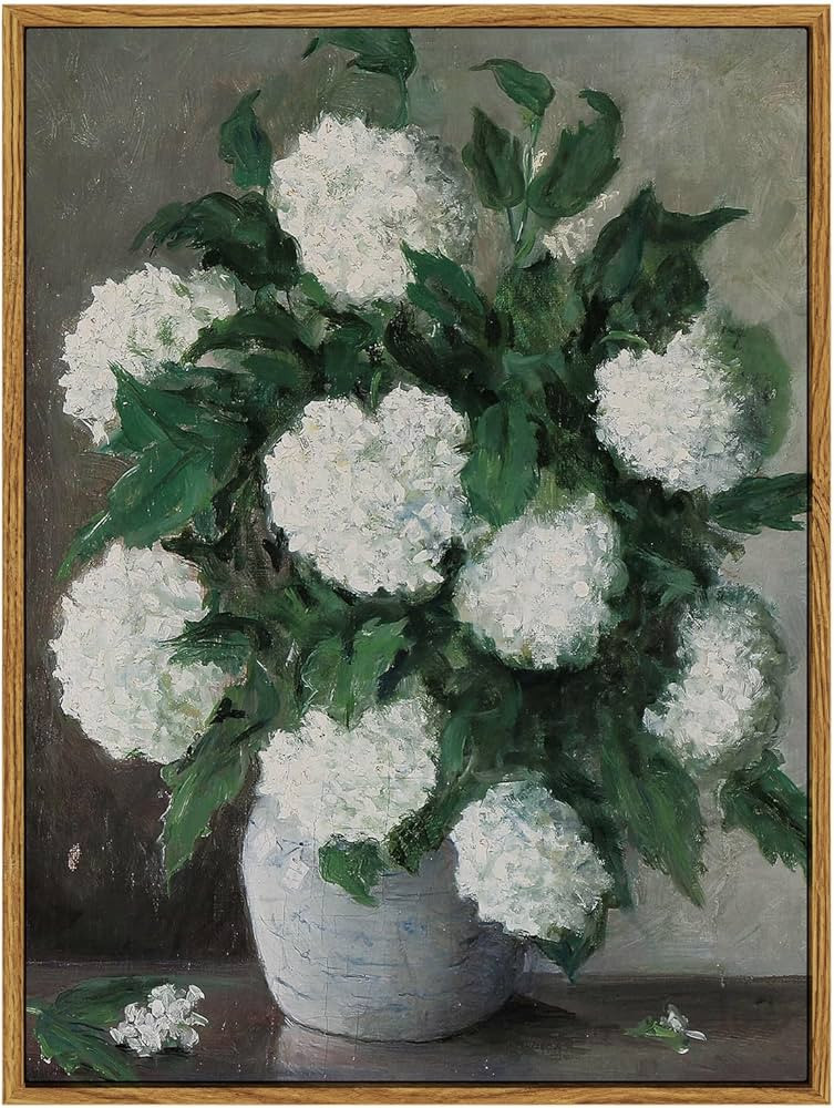 InSimSea Framed Canvas Prints Art Vintage Decor, Flower Wall Art Home Decor, White Hydrangea Retr... | Amazon (US)