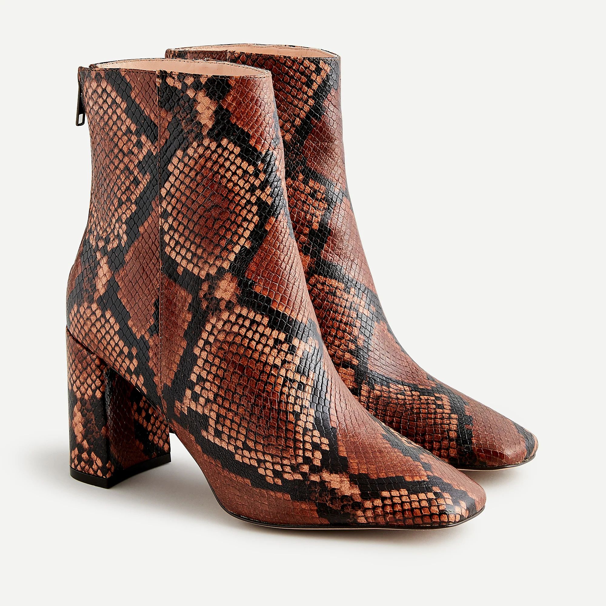 Leather block-heel ankle boots in snake print | J.Crew US