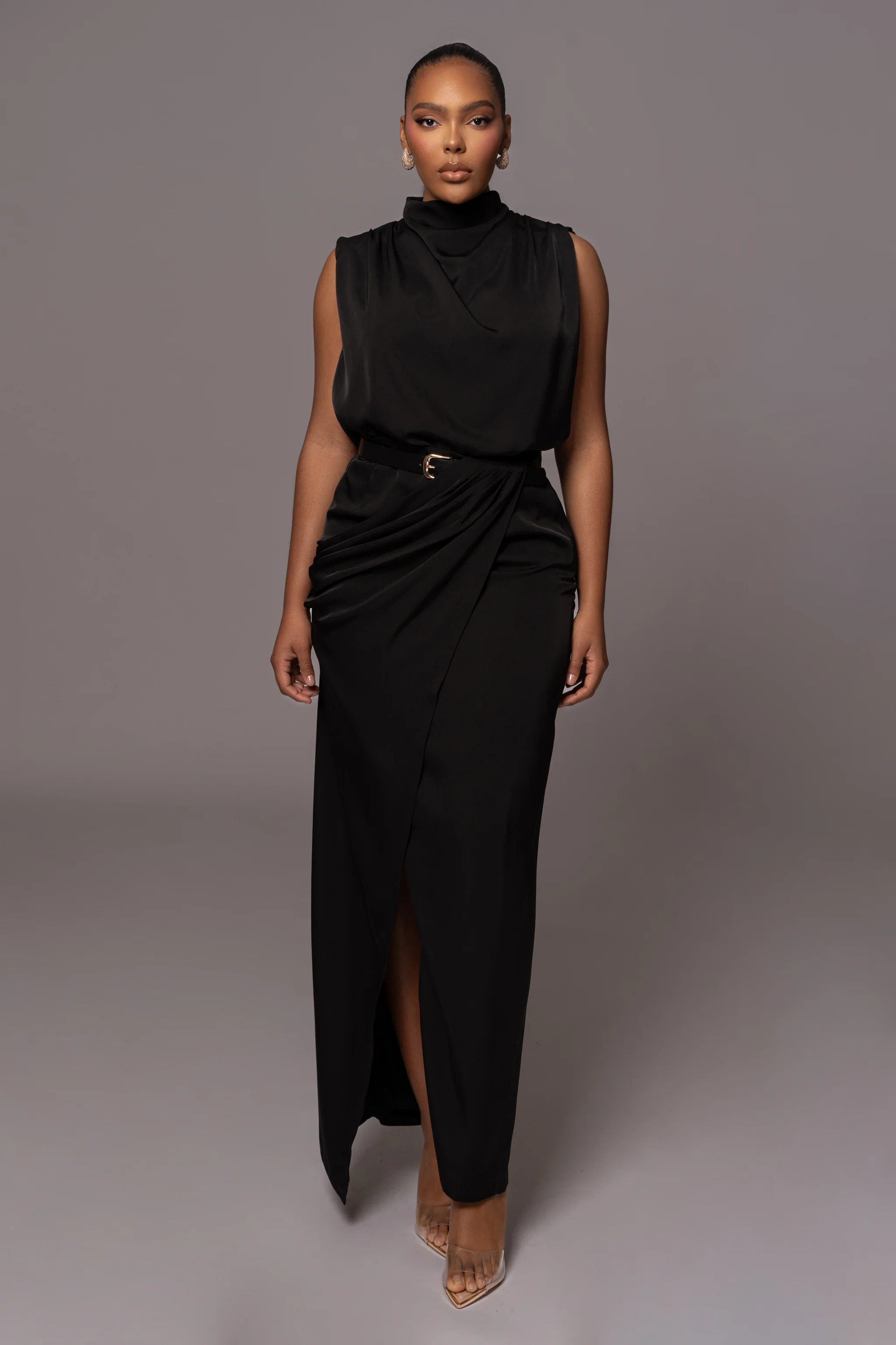 Black Jamila Drape Skirt | JLUXLABEL