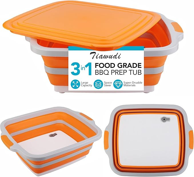 Tiawudi Large Collapsible BBQ Prep Tub with Lid(4.22 Gal/16L), Foldable Camping Sink with Colande... | Amazon (US)