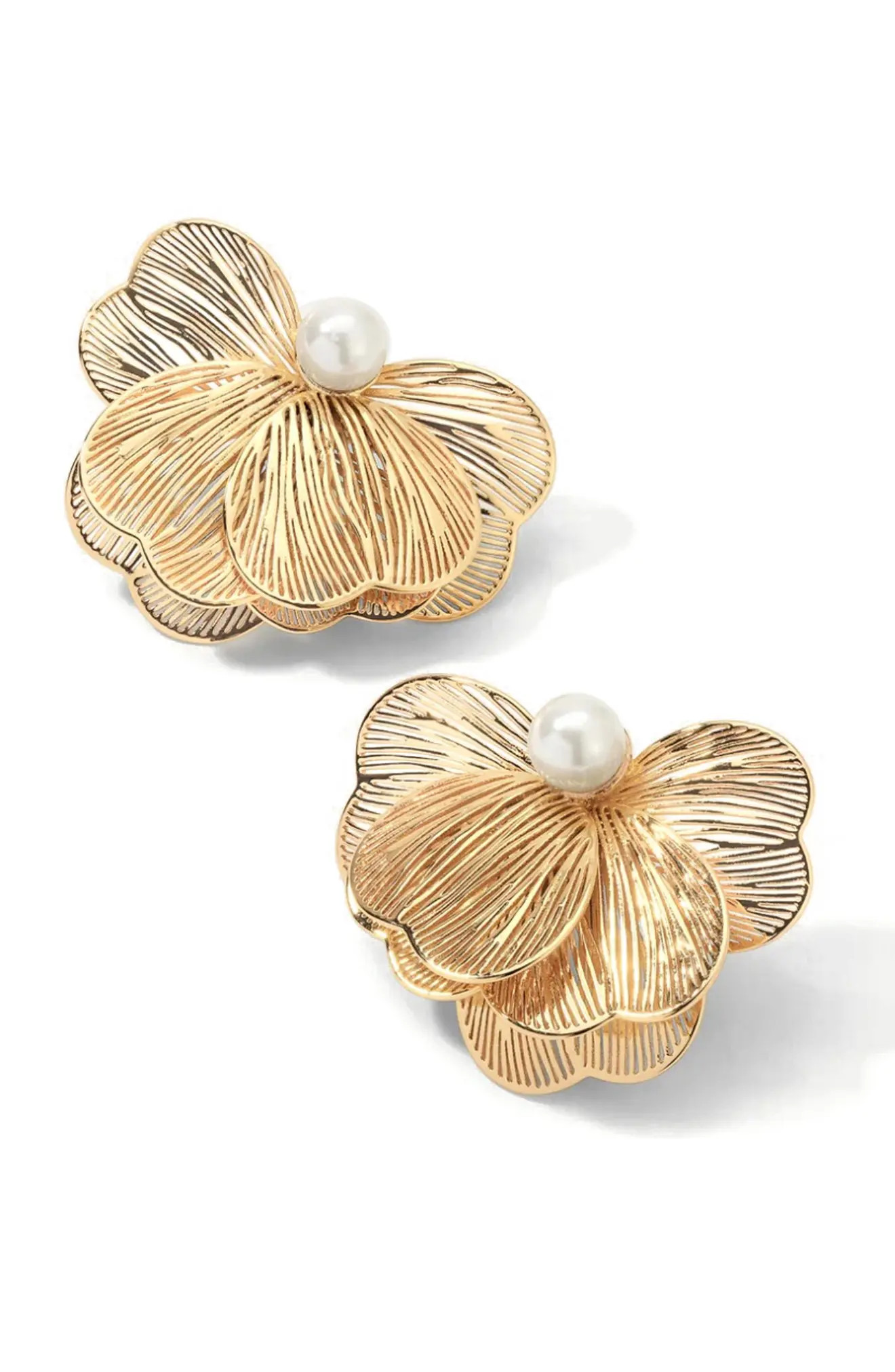 MIRANDA FRYE Lily Freshwater Pearl Floral Stud Earrings in Gold at Nordstrom | Nordstrom